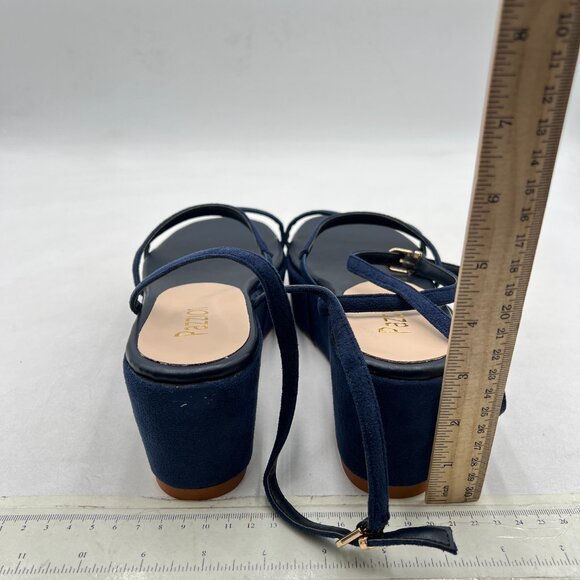 Pazzion Dark Blue Platform Strappy Open Toe Wedge Heel Sandal Strap Buckle Shoes - Picture 5 of 8